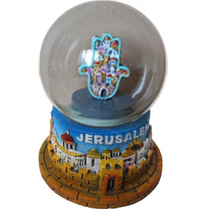 Jerusalem Snow Globe with Colorful Hamsa