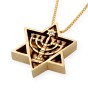 Star of David Pendant in 9k Yellow Gold with Menorah and Diamond by Estee Brook
