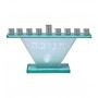 Hanukkah Menorah with Hebrew Text and Oil Jug in Frosted Glass