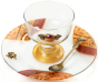 Glass Rosh Hashanah Honey Dish on Stand with Autumn Leaves