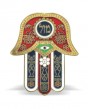 Red Hamsa Magnet with Mazal and Oriental Floral Pattern