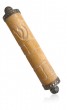 Cylindrical Jerusalem Stone Mezuzah with Kotel Design and Silver Caps