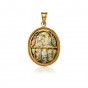 Oval Hamsa Pendant with Filigree Design in 14k Yellow Gold and Roman Glass
