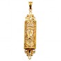 14k Yellow Gold Mezuzah Pendant with Scrollwork and Hebrew Letter Shin