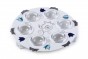 Stainless Steel Seder Plate with Blue Striped Flowers